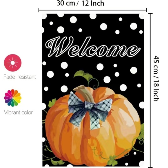 NIP Fall Yard Outdoor Welcome Polka Dot Pumpkin Double Sided 12 x 18 - Picture 2 of 2